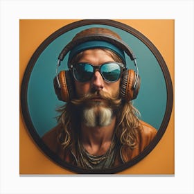 Bearded Man With Headphones Canvas Print