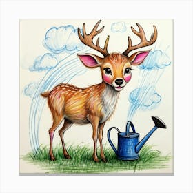 Deer Watering Can Canvas Print