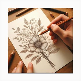 Pencil Drawing Of Flowers Canvas Print