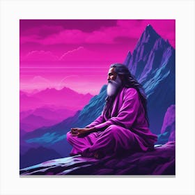 Spiritual Guru Sitting In Lotus Posture In Himalayan Mountains Canvas Print