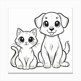 Line Art cat and dog 1 Canvas Print