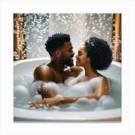 Couple In A Bubble Bath 2 Canvas Print