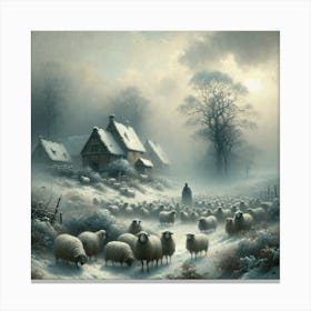 Sheep In The Snow Art Print Canvas Print