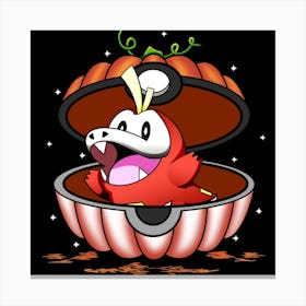 Fuecoco In Pumpkin Ball - Pokemon Halloween Canvas Print