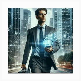 Businessman With Futuristic Technology Canvas Print