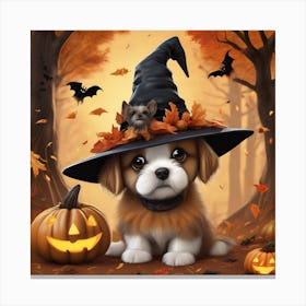 Cute Puppy In A Witch Hat Canvas Print