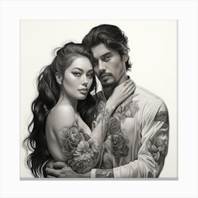 Tattooed Couple drawing Canvas Print