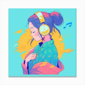 Cute Girl Listening To Music Canvas Print