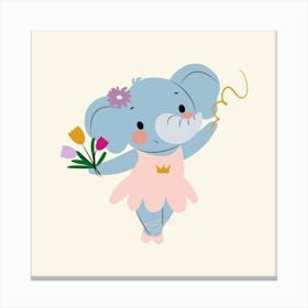 Little Elephant With Flowers Canvas Print
