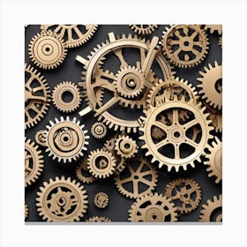 Gold Gears On Black Background 5 Canvas Print