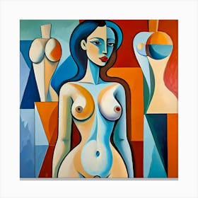 Contours of Reflection: Nude Woman Cubism Experiment Canvas Print