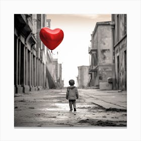 Little Boy Holding A Heart Balloon Canvas Print