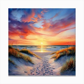 Watercolor Landscape Port Aransas Beach Sunset Canvas Print