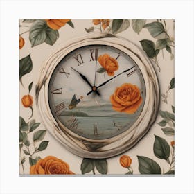 Clock With Roses Canvas Print