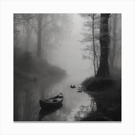 Canoe In The Fog Canvas Print