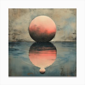 'Reflective Solitude', an artwork that captures the tranquil beauty of a solitary sphere and its reflection, evoking the quietude of a sunset over still waters. The textured backdrop and the sphere's gradient hues create a meditative focus point.  Tranquil Reflections, Sunset Sphere, Meditative Art.  #ReflectiveSolitude, #QuietudeArt, #SphereReflection.  'Reflective Solitude' is an art piece that invites contemplation and calm, perfect for creating an atmosphere of peace and introspection in any space. It's an ideal acquisition for collectors who appreciate the power of simplicity and the profound depth captured in minimalist expressions. Canvas Print