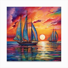 Sailboats At Sunset 13 Canvas Print