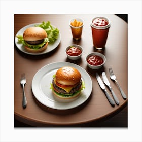 Hamburgers On A Table Canvas Print