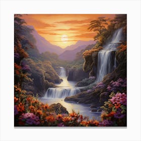 Sunset At The Waterfall Canvas Print