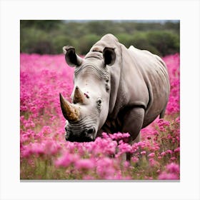 Rhino In Pink Flowers Canvas Print