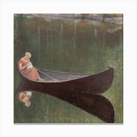 Painting Woman In A Canoe Canvas Print