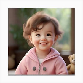 Little Girl With Teddy Bear Canvas Print