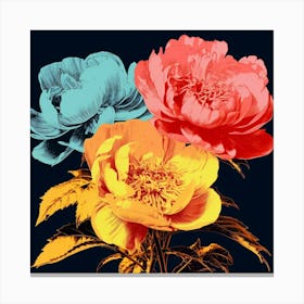 Andy Warhol Style Pop Art Flowers Peony 1 Square Canvas Print