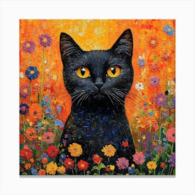 Black Cat In Flowers 1 Canvas Print