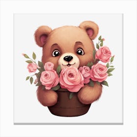 Teddy Bear With Roses 12 Canvas Print