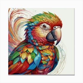A colorful parrot in the style of intricate psychedelic swirl patterns, in the style of Magali Villeneuve, love and romance, in the style of Caravaggio, colorful Moebius, white background 1 Canvas Print