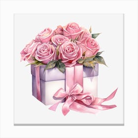 Pink Roses In A Gift Box 1 Canvas Print