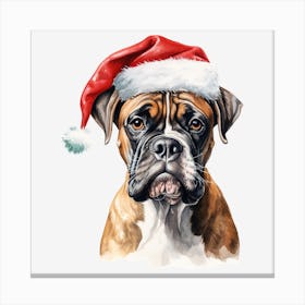 Boxer Dog With Santa Hat Canvas Print