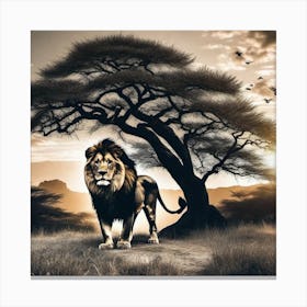 Lion In The Savannah Canvas Print