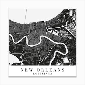 New Orleans Louisiana Minimal Black Mono Street Map  Square Canvas Print