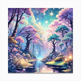 A Fantasy Forest With Twinkling Stars In Pastel Tone Square Composition 143 Canvas Print