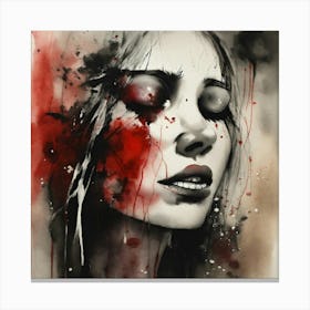 Woman Face in The style Of Stephen Gammell  Canvas Print