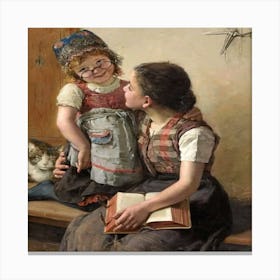 Kissing Mother And Daughter Canvas Print