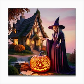 Witch With Pumpkin Canvas Print