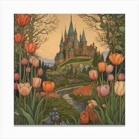 Tulips And Castle 1 Canvas Print