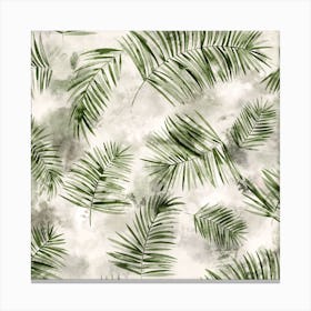 Watercolor Botanical Palms Green Square Canvas Print