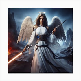 Female Angel with A Light Saber in Hell Canvas Print