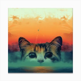 Cat In The Ocean Canvas Print