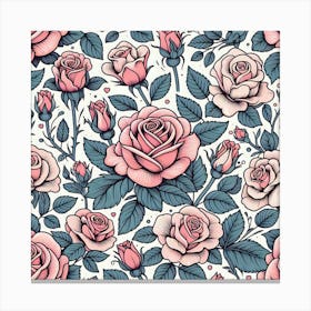 Seamless Pattern With Roses Canvas Print