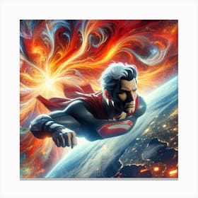Superman Flying In Space Canvas Print