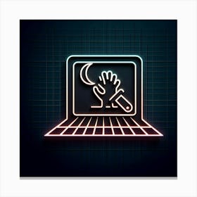 Neon Computer Icon With Hand Canvas Print