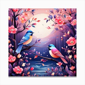 A Bright Toned Design With Flowers And Leaves Trees And Birds A Beautiful And Simple Picture That 296923191 Canvas Print