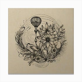 Hot Air Balloon And Flowers Canvas Print