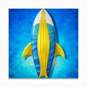 Yellow And Blue Surfboard On A Blue Water Background Canvas Print