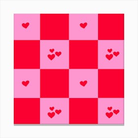 Hearts Grid pink and red Canvas Print