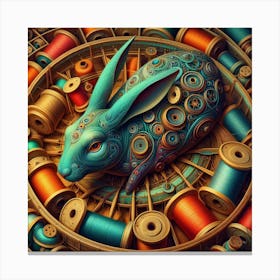 Rabbit and spools of thread Canvas Print